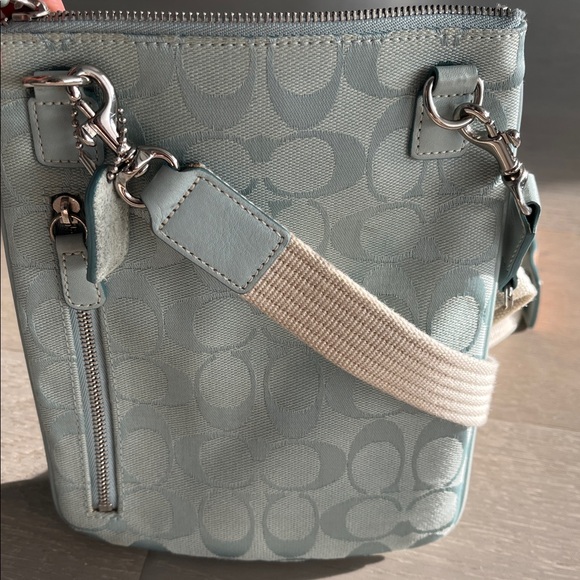 Coach Baby Blue Suede and Fabric Cross Body Bag - Picture 11 of 12